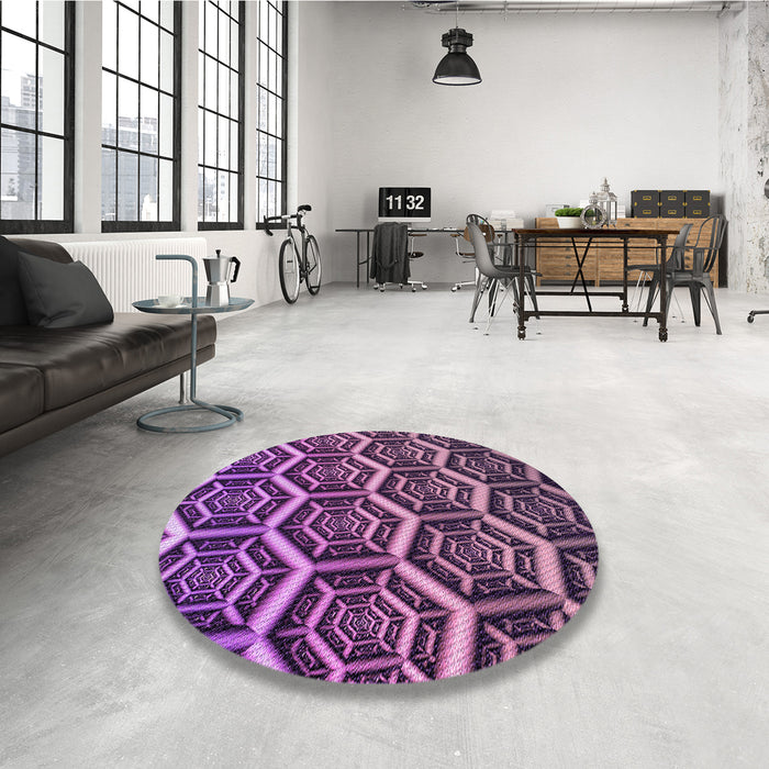 Round Patterned Purple Rug in a Office, pat1662pur