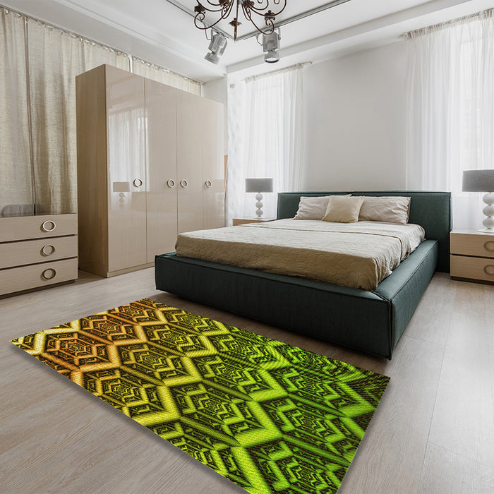 Patterned Pistachio Green Rug in a Bedroom, pat1662yw