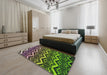 Patterned Charcoal Black Modern Rug in a Bedroom, pat1662