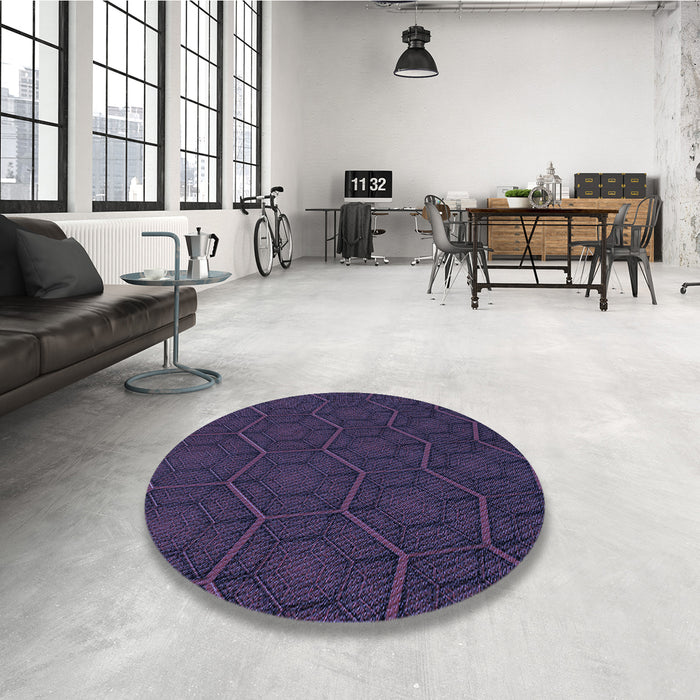 Round Patterned Deep Periwinkle Purple Rug in a Office, pat1663blu