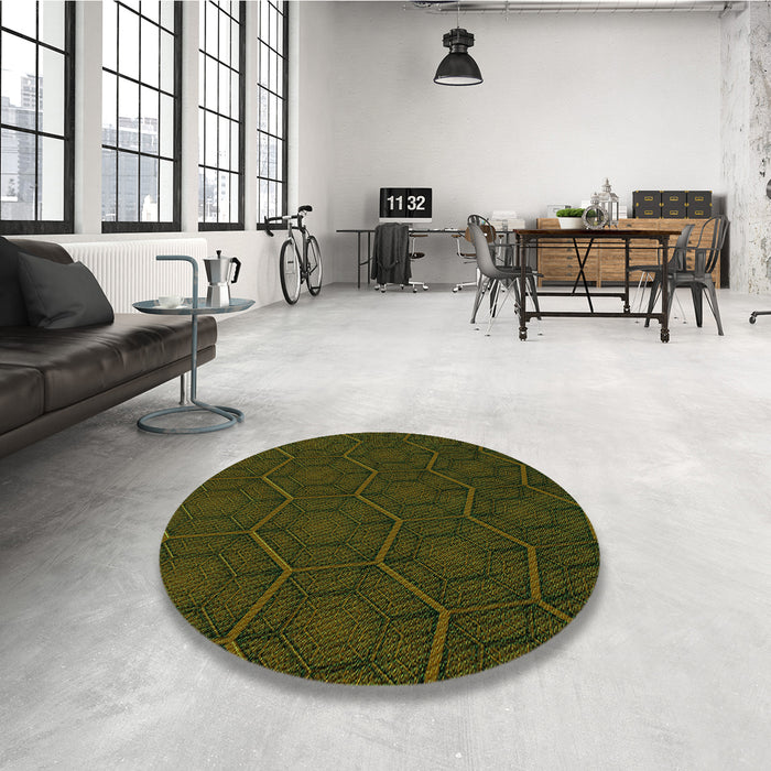 Round Patterned Midnight Gray Rug in a Office, pat1663grn