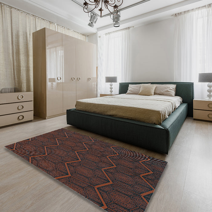 Patterned Coffee Brown Rug in a Bedroom, pat1663lblu