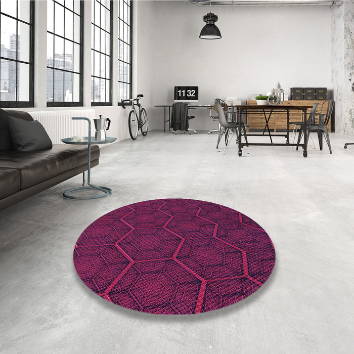 Round Patterned Dark Magenta Purple Rug in a Office, pat1663pur