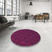 Round Patterned Dark Magenta Purple Rug in a Office, pat1663pur