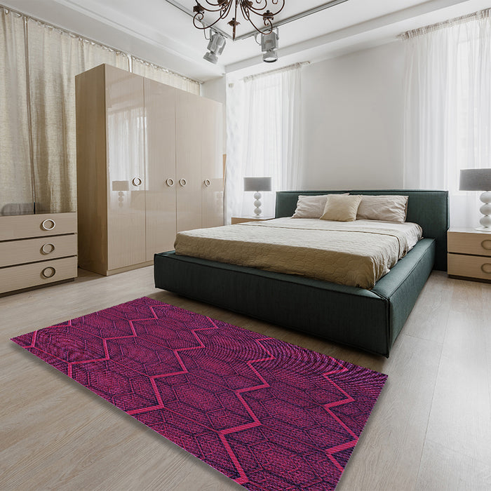 Patterned Dark Magenta Purple Rug in a Bedroom, pat1663pur