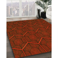 Patterned Tomato Red Rug, pat1663yw