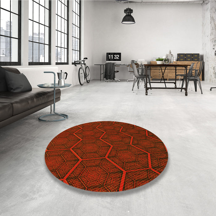 Round Patterned Tomato Red Rug in a Office, pat1663yw