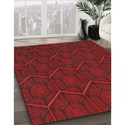 Patterned Fire Brick Red Novelty Rug in Family Room, pat1663