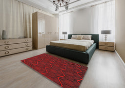 Patterned Fire Brick Red Novelty Rug in a Bedroom, pat1663