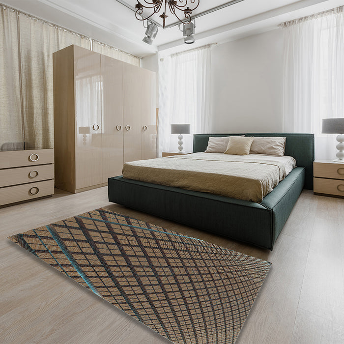 Patterned Bakers Brown Rug in a Bedroom, pat1664lblu