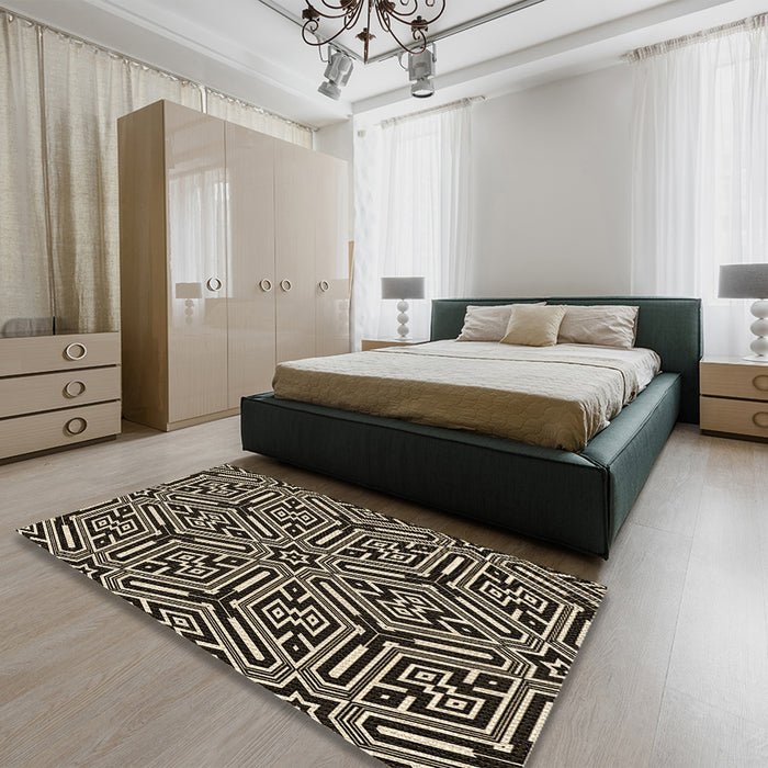 Patterned Light French Beige Brown Rug in a Bedroom, pat1665brn