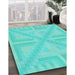 Patterned Dark Turquoise Green Rug in Family Room, pat1666lblu