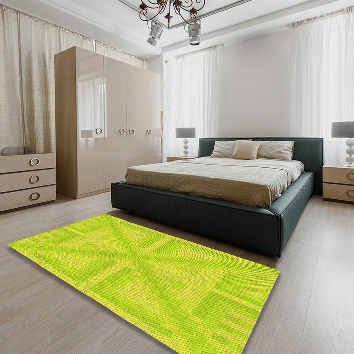 Patterned Pistachio Green Rug in a Bedroom, pat1666yw