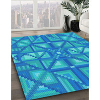 Patterned Neon Blue Rug, pat1667lblu