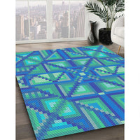 Patterned Turquoise Green Novelty Rug, pat1667