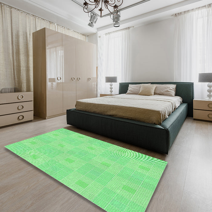 Round Machine Washable Transitional Green Rug in a Office, wshpat1668grn