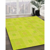 Patterned Neon Yellow Green Rug, pat1668yw