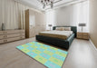 Patterned Green Novelty Rug in a Bedroom, pat1668