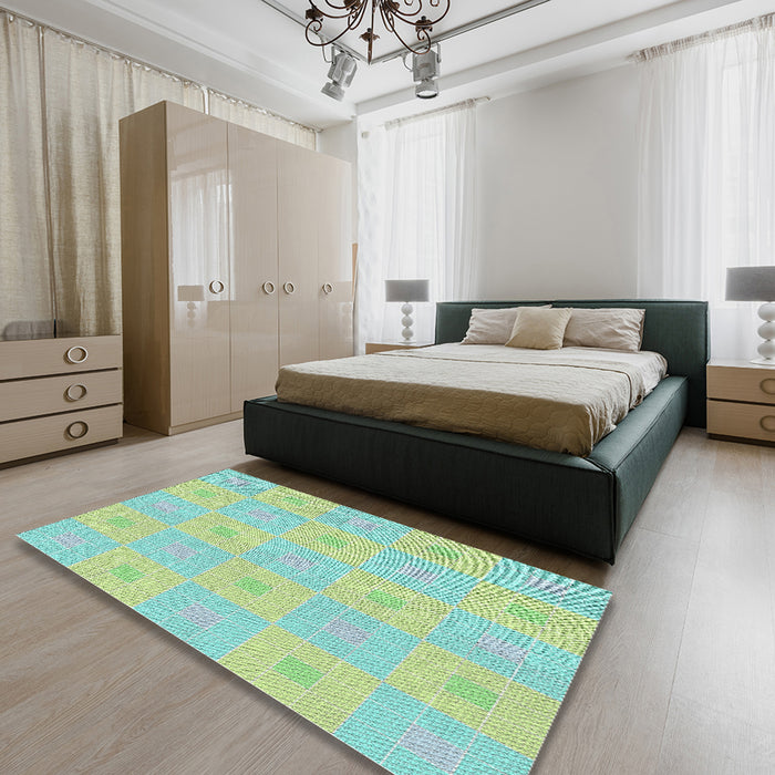 Machine Washable Transitional Green Rug in a Bedroom, wshpat1668