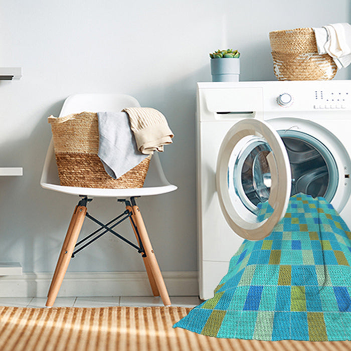 Machine Washable Transitional Bright Turquoise Blue Rug in a Washing Machine, wshpat1669lblu