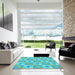 Machine Washable Transitional Bright Turquoise Blue Rug in a Kitchen, wshpat1669lblu