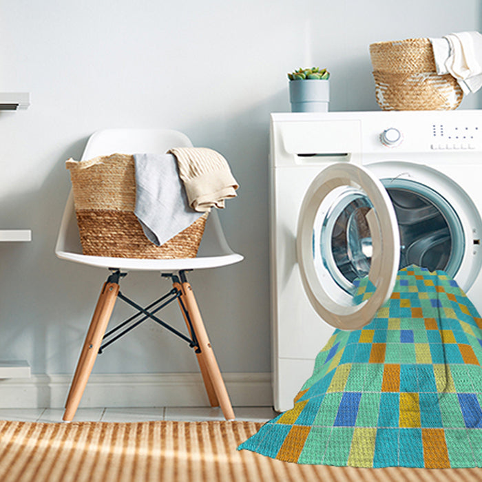 Patterned Green Abstract Machine Washable Rug in a Washing Machine, wshpat1669