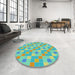 Round Patterned Green Abstract Machine Washable Rug in a Office, wshpat1669