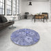 Round Patterned Deep Periwinkle Purple Rug in a Office, pat167blu