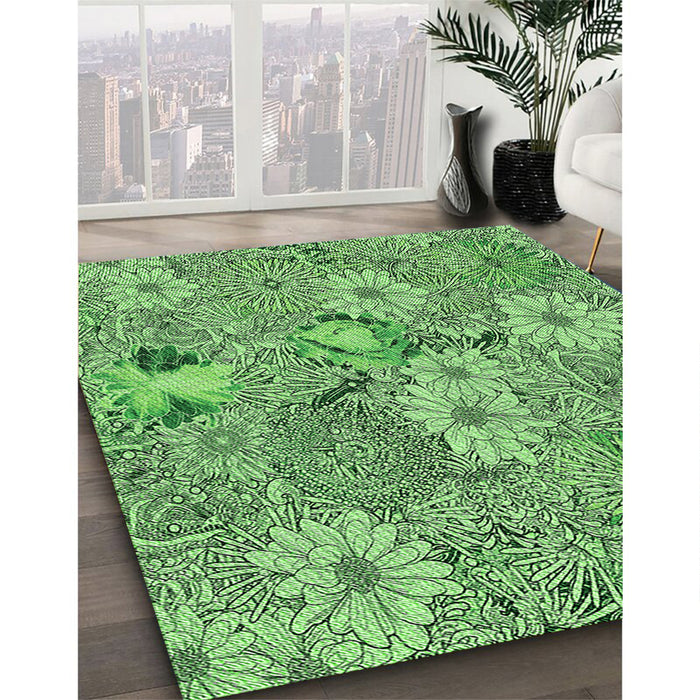 Patterned Green Rug in Family Room, pat167grn