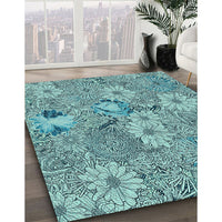 Patterned Greenish Blue Green Rug, pat167lblu