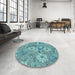 Round Patterned Greenish Blue Green Rug in a Office, pat167lblu