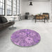 Round Patterned Pastel Purple Pink Rug in a Office, pat167pur