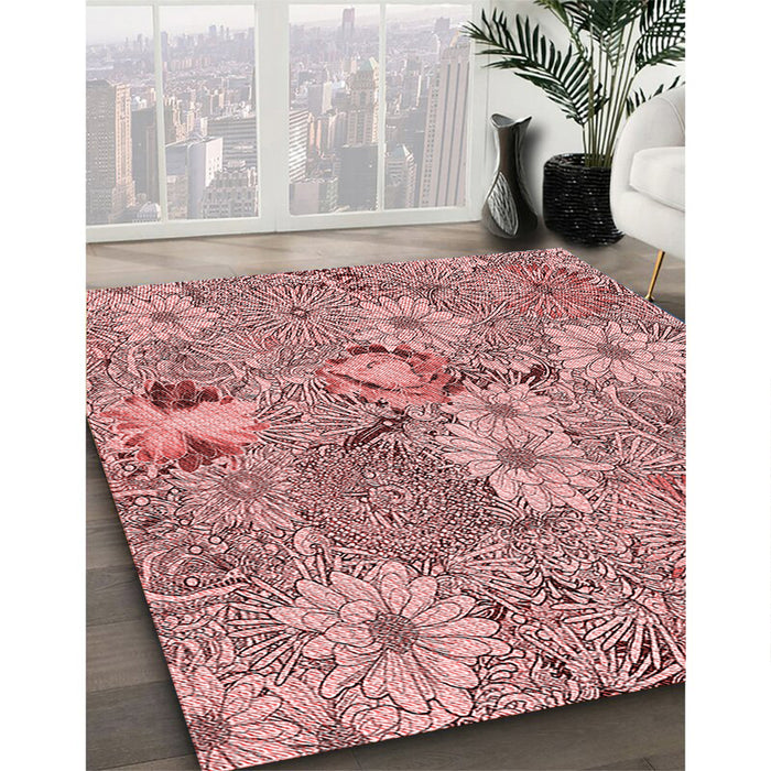 Patterned Pastel Pink Rug in Family Room, pat167rd