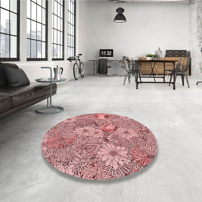 Round Patterned Pastel Pink Rug in a Office, pat167rd