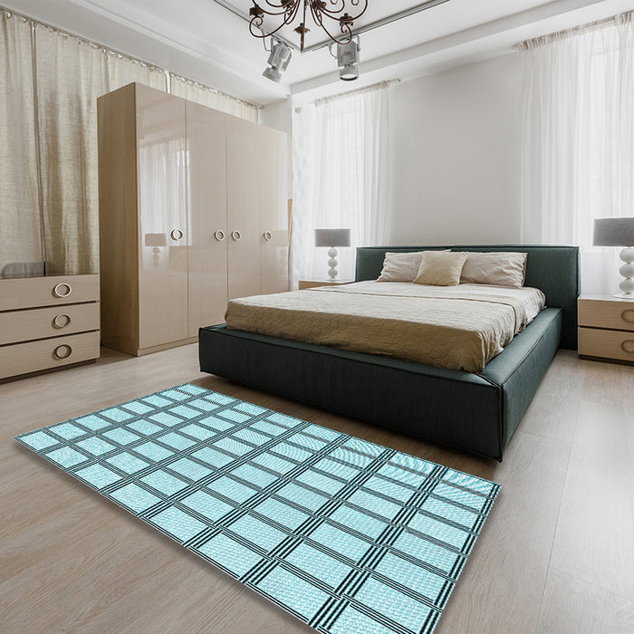 Round Machine Washable Transitional Deep-Sea Green Rug in a Office, wshpat1670lblu