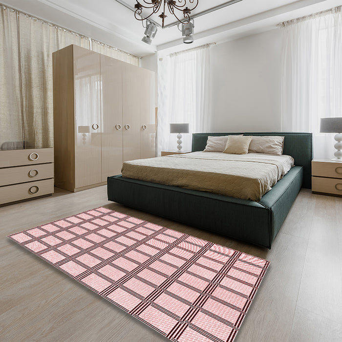 Round Machine Washable Transitional Light Rose Pink Rug in a Office, wshpat1670rd