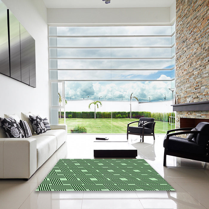 Machine Washable Transitional Dark Forest Green Rug in a Kitchen, wshpat1671grn