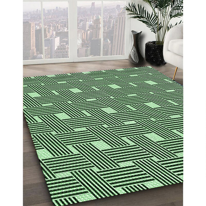 Machine Washable Transitional Dark Forest Green Rug in a Family Room, wshpat1671grn