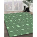 Machine Washable Transitional Dark Forest Green Rug in a Family Room, wshpat1671grn