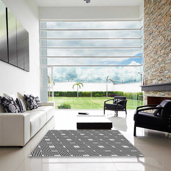 Machine Washable Transitional Charcoal Black Rug in a Kitchen, wshpat1671gry