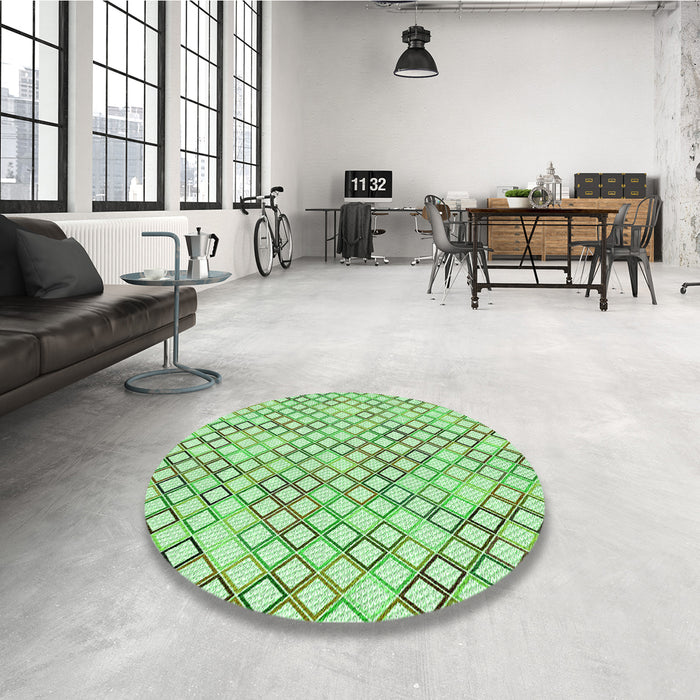 Round Patterned Green Rug in a Office, pat1672grn