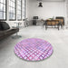 Round Patterned Medium Orchid Purple Rug in a Office, pat1672pur
