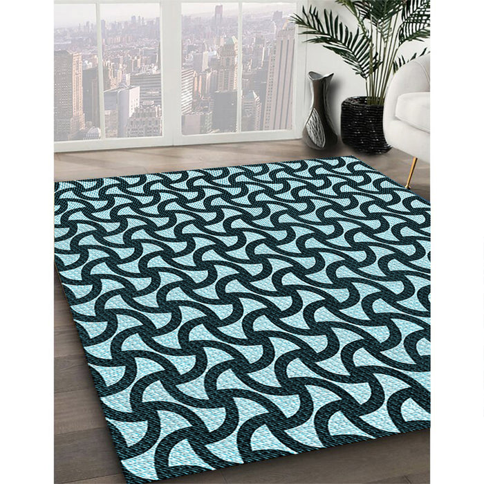 Patterned Deep Teal Green Rug in Family Room, pat1673lblu