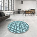 Round Patterned Electric Blue Rug in a Office, pat1674lblu
