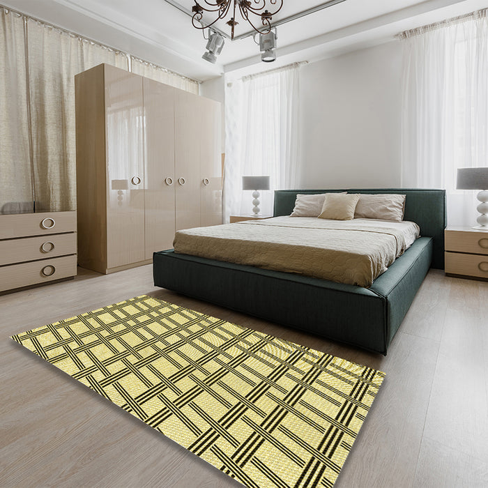 Patterned Oak Brown Rug in a Bedroom, pat1674yw