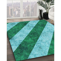 Patterned Bright Turquoise Blue Rug, pat1677lblu