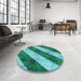 Round Patterned Bright Turquoise Blue Rug in a Office, pat1677lblu