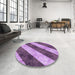 Round Patterned Violet Purple Rug in a Office, pat1677pur