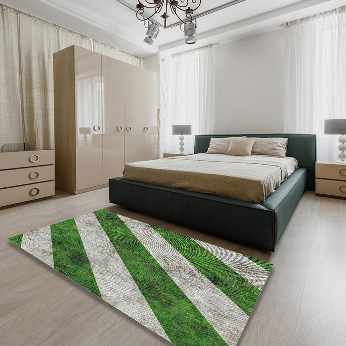 Machine Washable Transitional Shamrock Green Rug in a Bedroom, wshpat1677