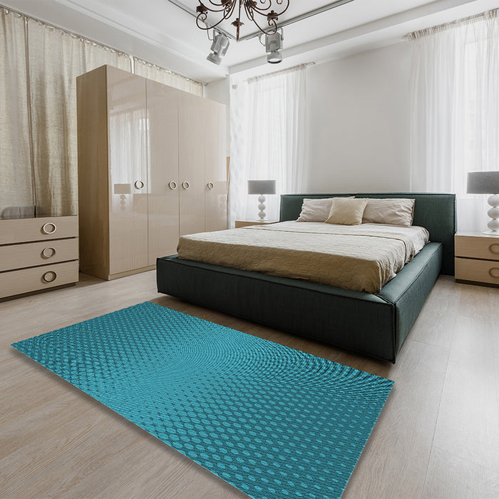 Patterned Dark Turquoise Green Rug in a Bedroom, pat1679lblu